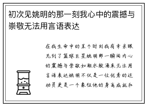 初次见姚明的那一刻我心中的震撼与崇敬无法用言语表达